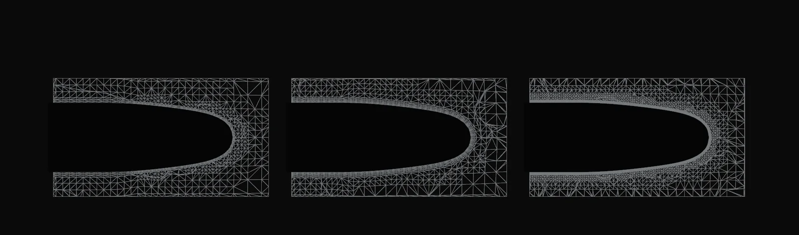 Close view of a white computational mesh around a bow on black