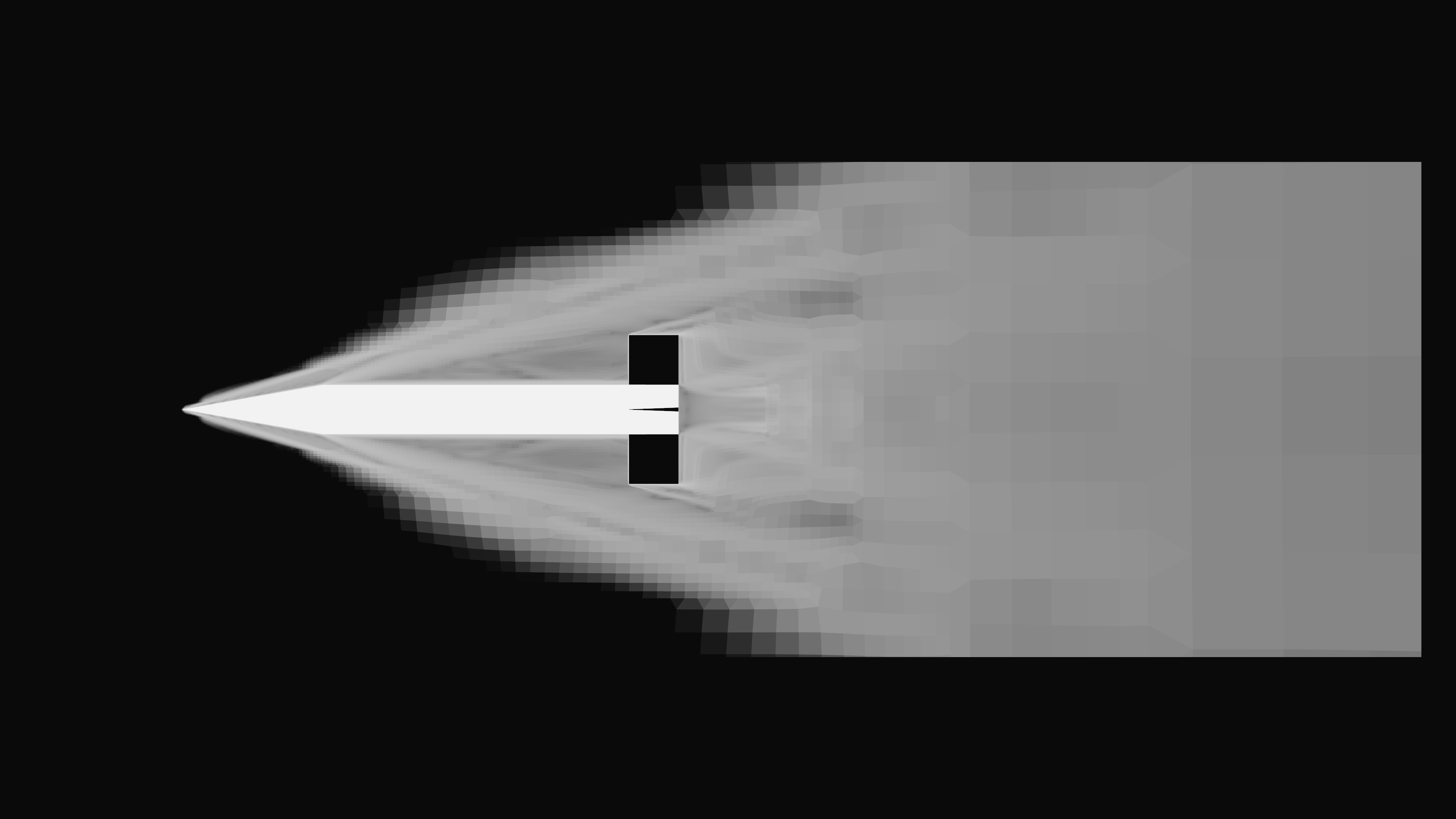 Computed schlieren field around a pointed supersonic body