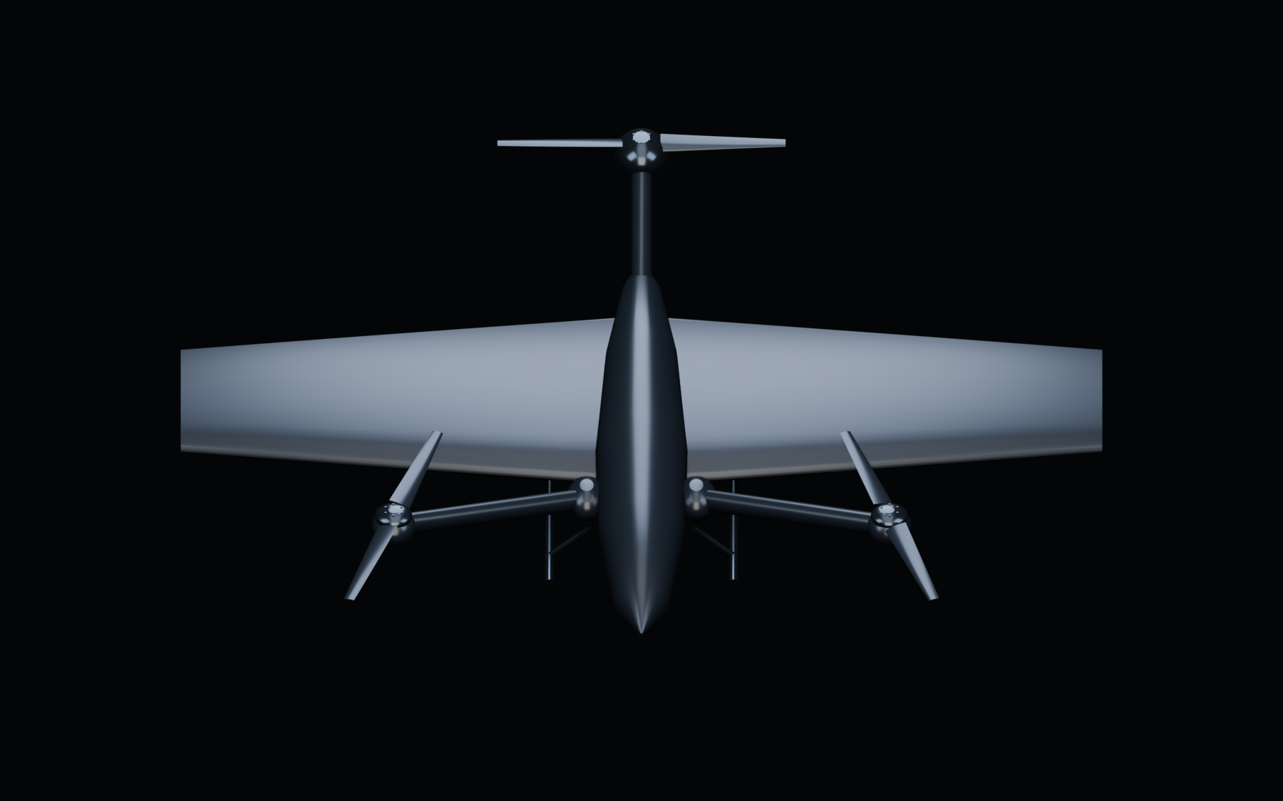 Symmetric frontal orthographic view of the tri-rotor study configuration